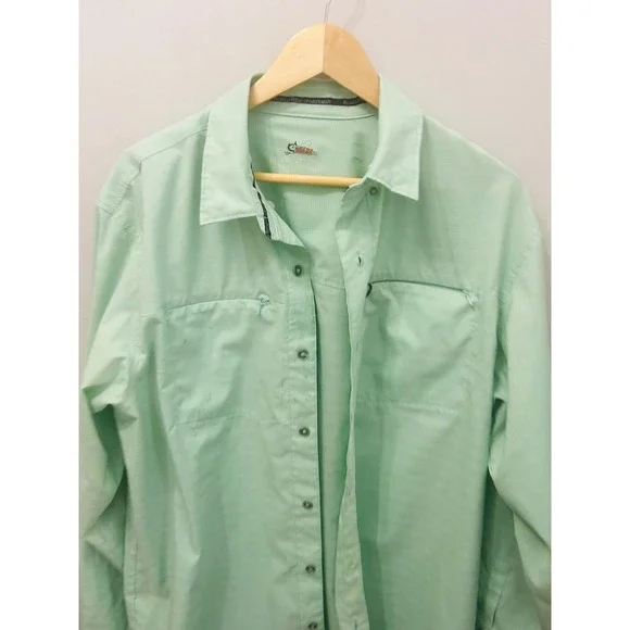 World Wide Sportsman L/S Fishing Shirt Green Vented Snap Button Bass Pro Large - Picture 2 of 4